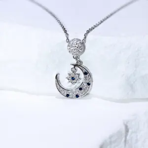 Customized Necklace Classic Rhodium Plated Cubic Zirconia Shiny Polaris North Star Moon Necklace Charms 925 Silver Necklace Pend