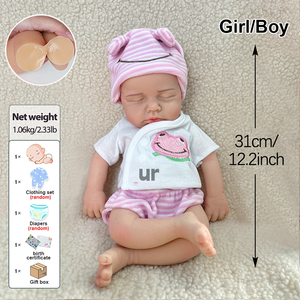 Nieuwe aanwinst: Realistische 31cm tweeling baby poppen met open mond, levensecht aanvoelende siliconen reborn baby poppen te koop, slapende baby. - Product Image 6