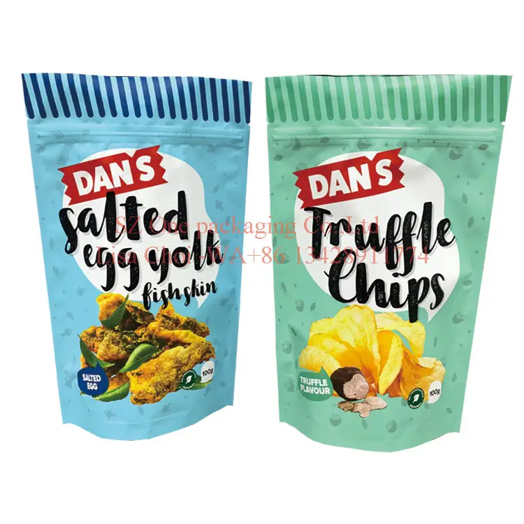 Custom matte stand up food packaging bags for puffs food snack potato tortilla corn chips