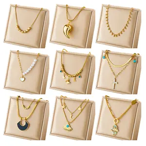 Stainless Steel Love Eyes Butterfly Cross 18K Gold Necklace Fashion Retro Versatile Women's Jewelry Customization Wholesale