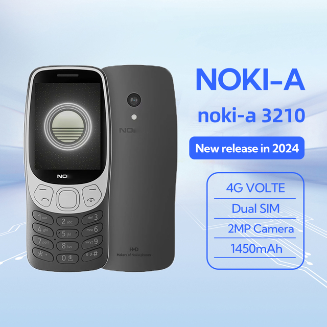 Original Noki-a 3210 4G Feature Phone 2.4 Inch 2MP Camera FM Radio 1450mAh Bettery Dual SIM Push-button Mobile Phone Type-C Port