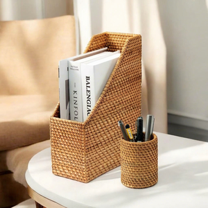 Modern Unique New Design Natural Rattan <b>Bamboo</b> Eco-Friendly Midcentury Living Room Furniture Magazine Holder Space-Saving Pen - Product Image 1