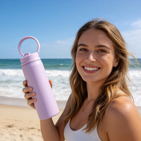 Bouteille d'eau en acier inoxydable écologique de 24 oz sans BPA avec poignée à boucle dissimulée, gobelet mince de 24 oz pour voiture, idéal pour la gym et le fitness