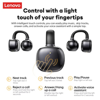 Écouteurs Lenovo RS107 avec écran, double mode (jeu et musique), clip d'oreille ouvert, sport, TWS sans fil BT6.0 avec écran tactile