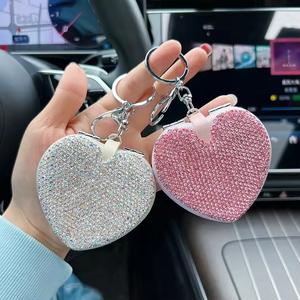 Creative Keychain Diamond-encrusted Heart-shaped Mirror Keychain Portable Folding Makeup Mirror Car Keychain Bag Pendant <b>Women</b> - Product Image 4