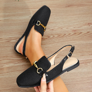 Sandales Baotou à boucle métallique tendance pour <span class=keywords><strong>femme</strong></span>, nouvelle collection automne 2025, antidérapantes, élégantes, à bout pointu et talon plat - Product Image 4