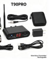 Émetteur pour Soirée Silent Disco T90Pro avec Bluetooth, Audio HIFI 300M, Entrée XLR, Écran LCD, UHF/RF, Stationnaire, Rechargeable