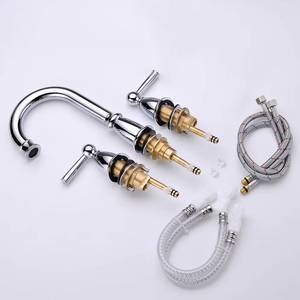 Robinet de lavabo en laiton chromé à double levier, 3 trous, finition nickel PVD, vente en gros - Product Image 6