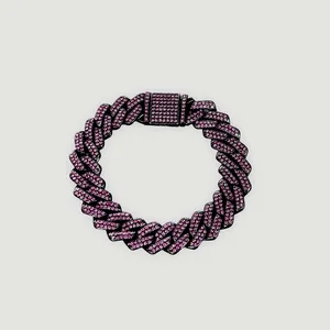 2024 new arrival 14mm zinc alloy black gun plated rhombus inlaid purple zirconia Miami cuban chain link bracelet for women