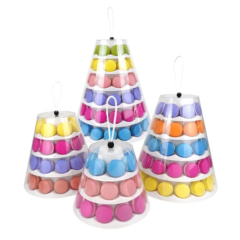 Hot sale 3 4 5 6 Tiers Macaron Tower Packaging Macaroons Display Stand With Clear Plastic Cone Cover