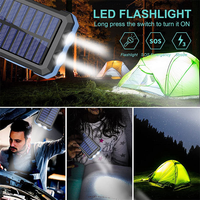 Batterie externe portable 20000 mAh à affichage LED, lampe torche solaire, idéale pour l'extérieur - Meilleures ventes