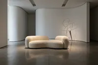 Ensemble de canapés sectionnels modernes nordiques, luxe léger, en tissu polaire d'agneau, rembourrés en éponge, design artistique incurvé, pour appartement, centre commercial, hôtel, villa