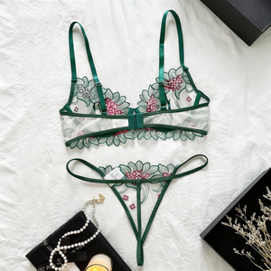 US Warehouse Drops hipping Damen Sexy Spitze Blumen Dessous BH-Set Elegante Mode Transparente Exotische Unterwäsche Höschen Set - Product Image 4