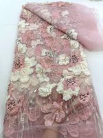 Kain Tulle Bordir 3D Bunga Berat Meriah dengan Aplikasi Mutiara dan Payet, Ringan dan Bernapas, untuk Pernikahan Nigeria Ghana