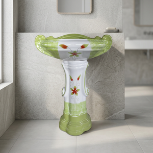 Ensemble de lavabo en céramique carré décoratif vert style farmhouse avec piédestal mural complet - Product Image 5