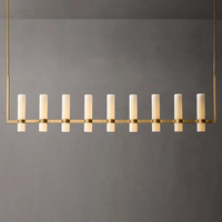 Lustre LED rectangulaire de luxe en laiton avec finition dorée pour villa, suspension inspirée de l'albâtre