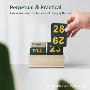 Qingyue Wooden Block Desk <b>Calendar</b> 2025 Reusable Solid Wood Table <b>Calendar</b> For Office And Study - Product Image 2