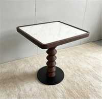 Table de salle à manger octogonale moderne pour restaurant, plateau en faux marbre, piétement tourné sur axe, durable et facile à nettoyer