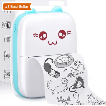 Portable Mini Thermal Printer Wireless BT 200dpi Photo Label Memo Printing USB Cable Black and White Plastic Pocket Printer