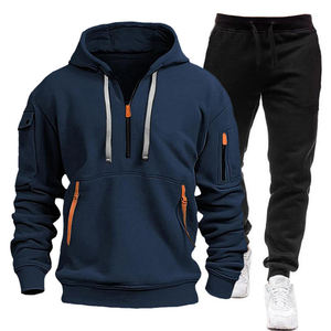Ensemble deux pièces de survêtement pour homme, de haute qualité, hiver, à capuche, zippé, coupe oversize, en coton uni teint, respirant, 220g - Product Image 4