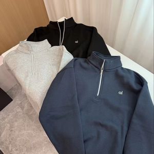 Felpa Sportiva con Mezza Zip, Vestibilità Ampia, Autunnale, Tinta Unita, in Maglia Lunga Stile Hip Hop - Product Image 1