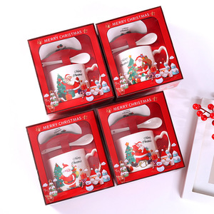 Tazas de Regalo de Vidrio Clásicas de 330 ml con <span class=keywords><strong>Diseño</strong></span> Navideño y Cucharas de Cerámica para la Vuelta al Cole al por Mayor - Product Image 1