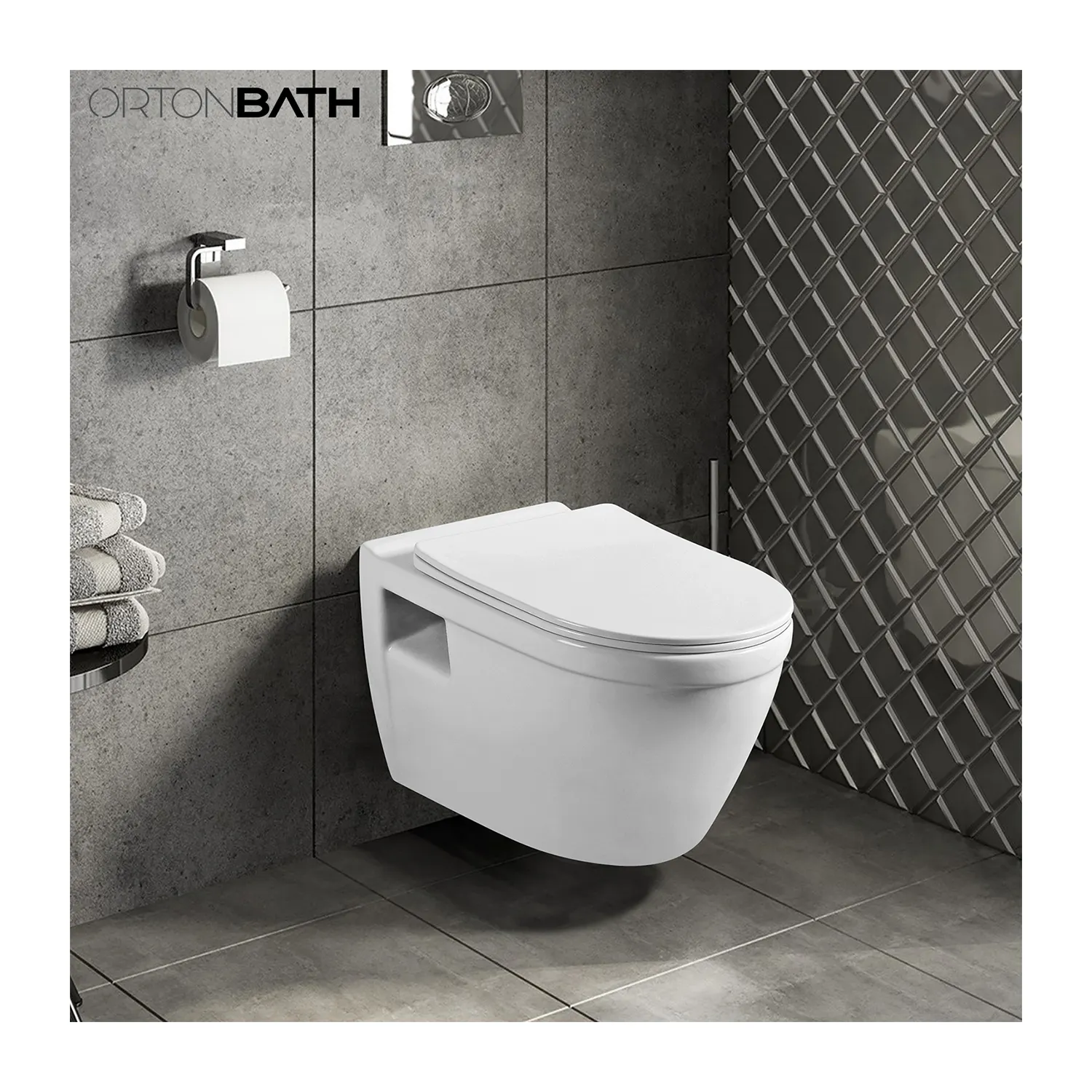 ORTONBATH Dual Flush Concealed Wc Cistern Wall Hung Toilet with Soft Close Seat and Cover