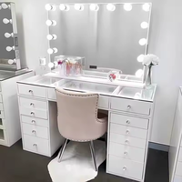 Table de maquillage blanche en bois avec panneau lumineux, miroir LED et 13 tiroirs pour chambre à coucher