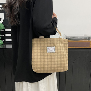 Bolso Tote Vintage para Mujer Topvost, Color Caqui a Cuadros, Ligero, Gran Capacidad, Estilo Casual Diario, Horizontal y Cuadrado, YZ1665 - Product Image 2