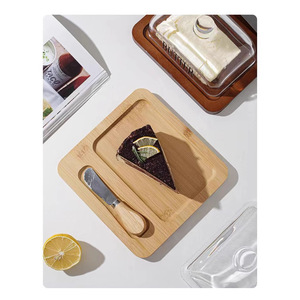 Plateau à fromage avec couvercle en verre, pot à beurre, plateau de service en bois pour desserts, pour usage en cuisine - Product Image 2