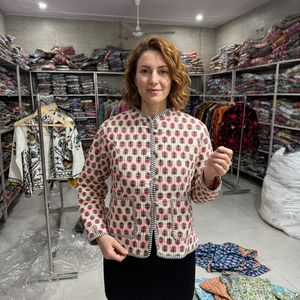 Hand Embroidered <b>Quilted</b> Cotton <b>Jacket</b> Women Mandarin Collar Floral <b>Pattern</b> Single Button Autumn Winter Wear GIFT FOR HER - Product Image 1