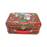 Vente en gros de boîte en métal personnalisée belle boîte en étain imprimée de Noël grande boîte en métal alimentaire boîte à déjeuner en étain emballage avec serrure et poignée