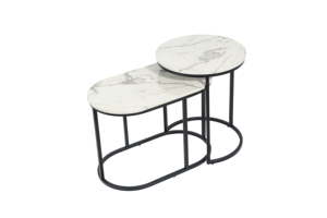 Mesa Auxiliar de Madera para Sala de Estar con Marco de Metal, Juego de 2 Mesas Redondas Encajables, Económicas - Product Image 4