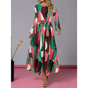 424 stampa geometrica girocollo cintura ogni giorno indossa traf store elegante abbigliamento femminile abiti casual per signore grasse - Product Image 5