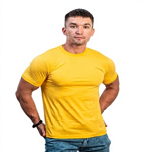 IMRON Men's High Quality 180 Grams 100% Cotton Woven Rib Knitted Regular Fit Casual T-Shirts Pattern Solid Short Sleeve O-Neck - Product Image 1