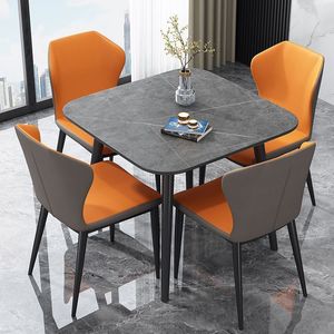 Juego de mesa y sillas de comedor de 4 piezas, moderno, con superficie de mármol, que ahorra espacio, para el hogar, apartamento pequeño, comedor - Product Image 2