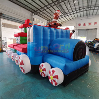 Décoration de Noël gonflable extérieure : Père Noël au volant d'un train pour pelouse et jardin, publicité gonflable de Noël