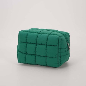 Quilted Cosmetic Bag Medium Size Zipper Closure Brown Portable Travel <b>Case</b> - Product Image 6