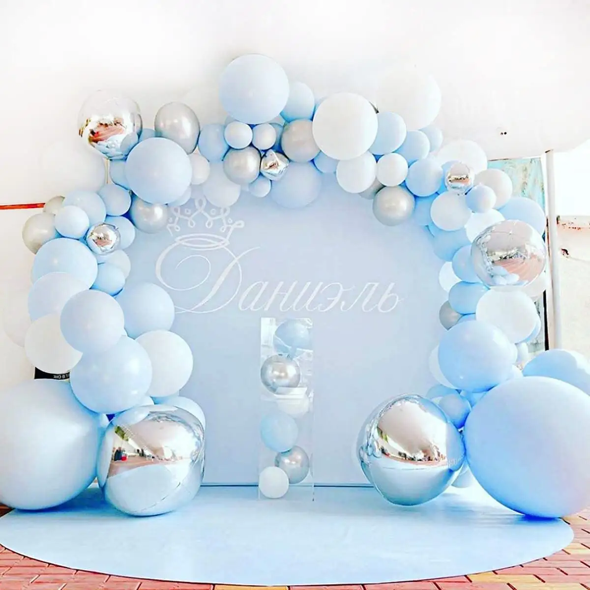141Pcs Baby shower birthday kids decor boy blue with 4D foil balloon and white color balloon arch kit
