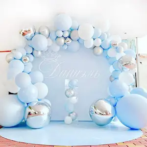141Pcs Baby shower aniversário crianças decoração menino azul com balão foil 4D e balão de cor branca arco kit