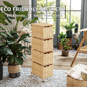 Natural Water Hyacinth Storage <b>Baskets</b> Woven <b>Rope</b> Organizer Bins Rectangle Drawer Style for Bathroom Bedroom Home - Product Image 2