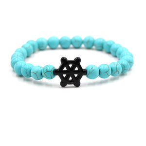 Bracelet en pierres naturelles, turquoise blanche, œil de tigre, breloque roue de bateau noire, vente en gros - Product Image 1