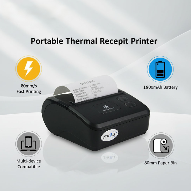 The New Mobile Portable Ink Free Thermal Bill Printer ZM06, WiFi and BT Are Suitable for the Catering and Retail Industries