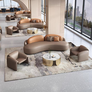 Canapé de bureau moderne en cuir avec zone de repos, canapé de réception incurvé rond, ensemble de canapés de négociation pour bureau de vente - Product Image 4