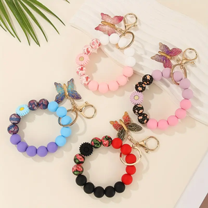 Llavero de Pulsera de Cuentas de Silicona con Dije de Mariposa, Degradado Colorido, Cierre de Langosta, Impresión UV, Ecológico - Product Image 1