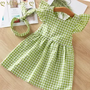 Seersucker Baby Girl vestito estivo all'ingrosso per bambini vestiti per ragazze Gingham Plaid ragazze abiti da bambina