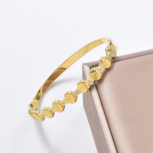 textured seashell motif wholesale 18k gold stainless steel subtle <b>crystal</b> scratch resistant elegant versatile bangle <b>bracelet</b> - Product Image 4
