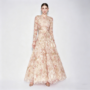 Robe longue pour <span class=keywords><strong>femme</strong></span> avec broderie étoile rose, manches longues, motif pailleté, élégante, pour <span class=keywords><strong>soirée</strong></span> formelle, cocktail ou fête - Product Image 2