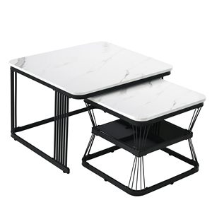 Ensemble de tables basses SENYU modernes avec plateau en marbre et structure métallique, design emboîtable pour le mobilier de salon - Product Image 6