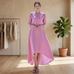 Vestido Midi de Algodón para Mujer, Estilo Vintage, Cintura Alta, Corte Holgado, Manga Campana, Transpirable, para Playa, Verano, Uso Diario, Venta al Por Mayor - Product Image 3